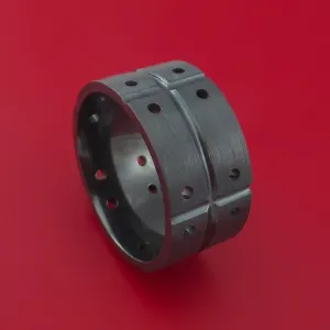 Black Zirconium Unique Wide Wedding Band Modern Industrial Ring Style