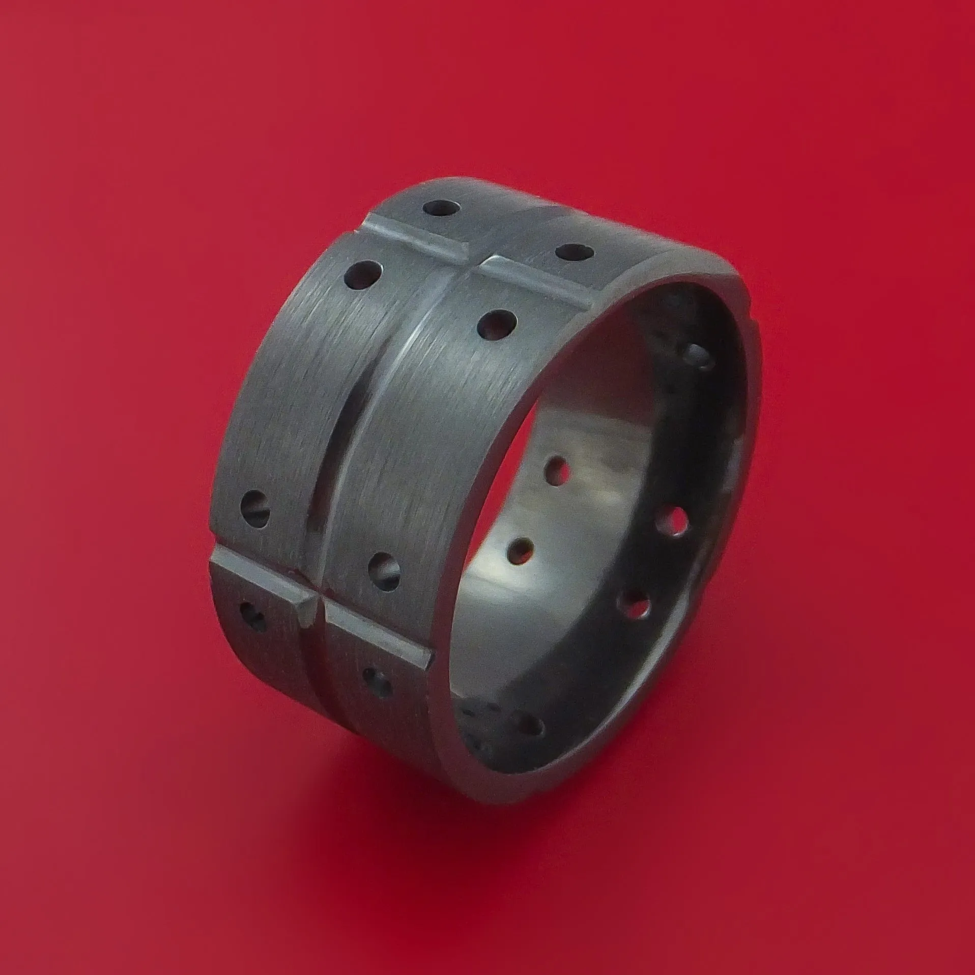 Black Zirconium Unique Wide Wedding Band Modern Industrial Ring Style