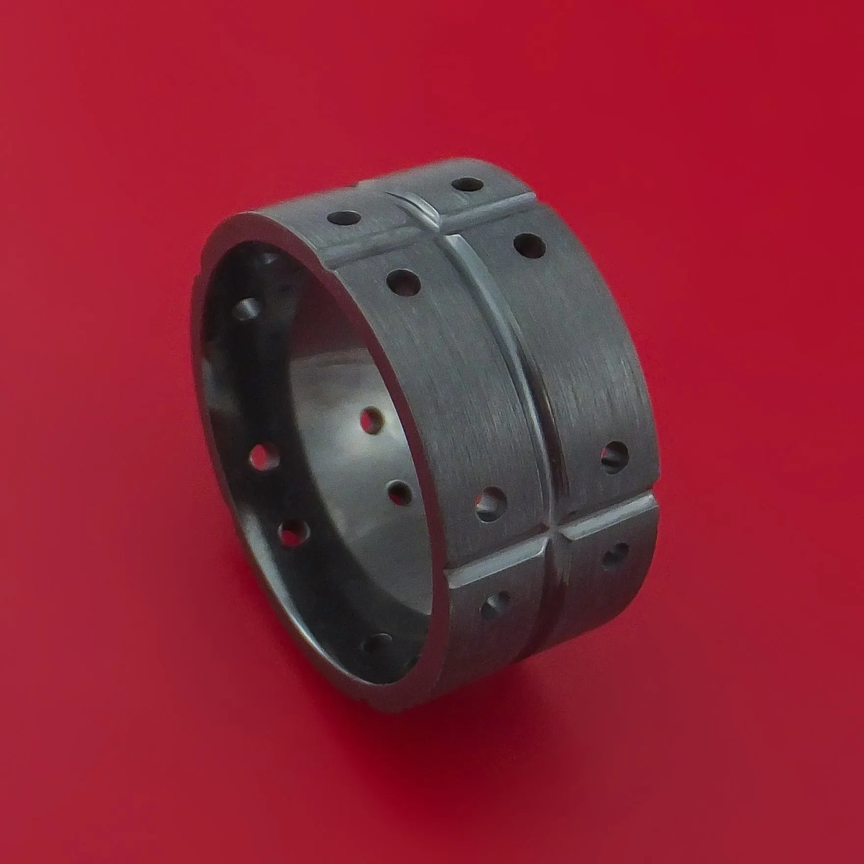 Black Zirconium Unique Wide Wedding Band Modern Industrial Ring Style
