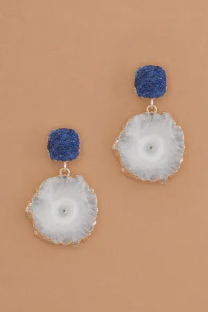 Blue White Stone Drop Earrings