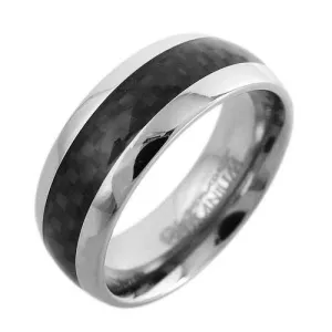 Brilliant Mirror Finish 6mm/8mm Titanium Dome Ring with Beautiful Black Carbon Fiber Inlay.