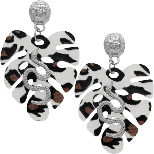 Brown White Leaf Shaped Snake Earrings