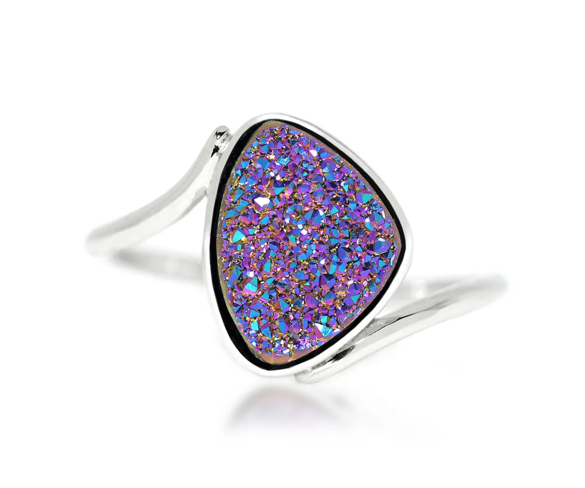 Bypass Trillion Purple Rainbow Druzy Ring