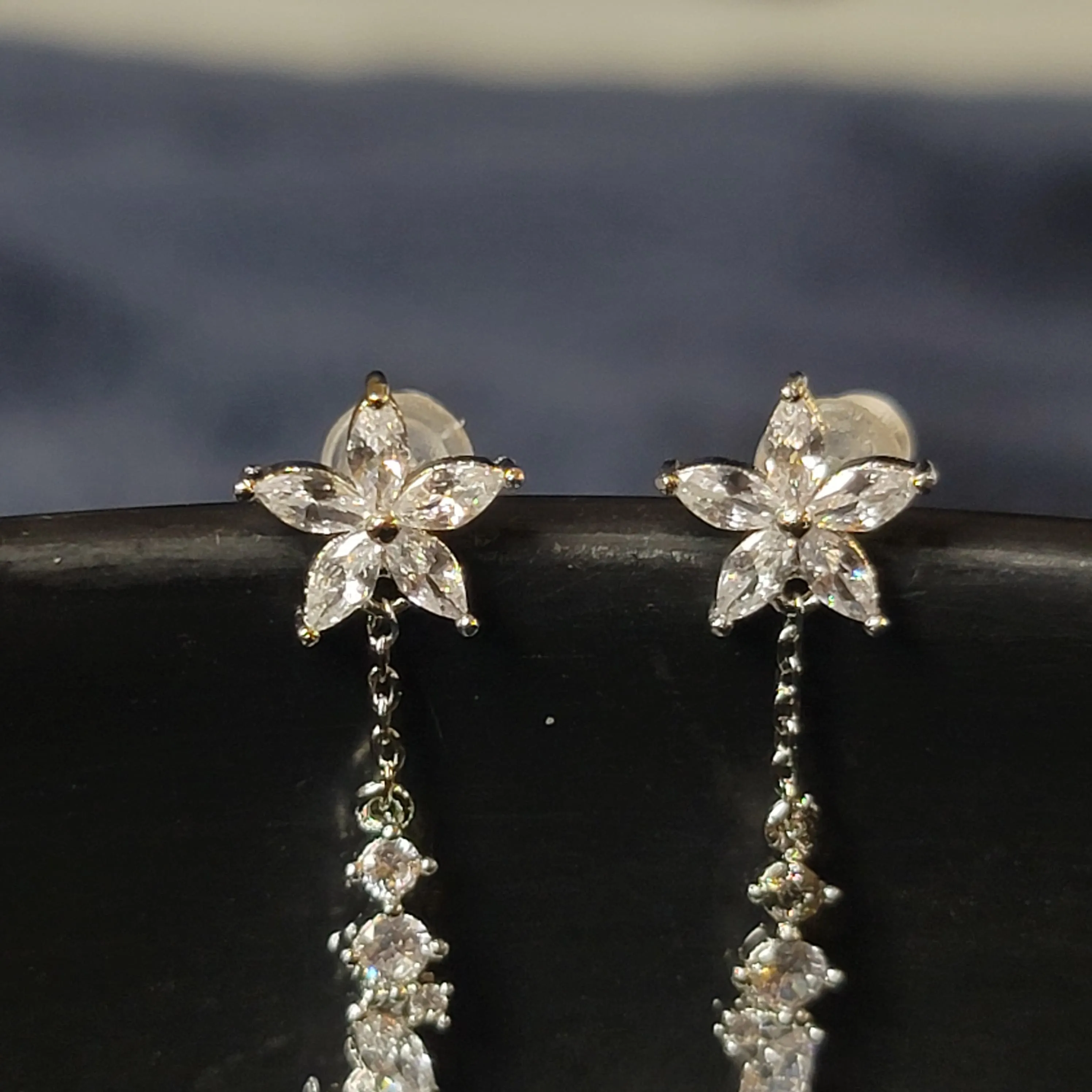 Cascading Crystal Flower Earrings – Elegant Sparkle with Every Step