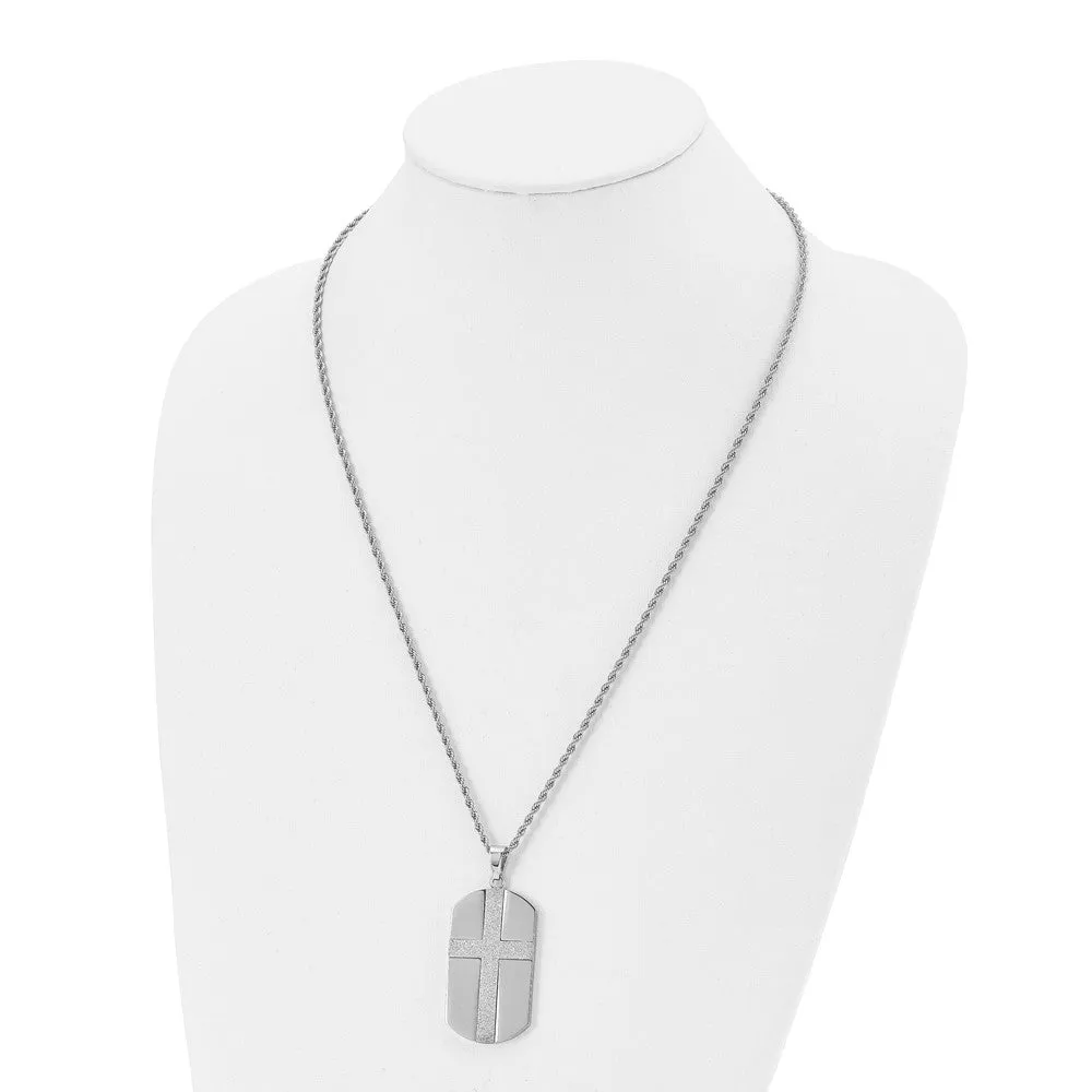 Chisel Stainless Steel Polished Laser Cut Cross Dog Tag on a 24 inch Rope Chain Necklace