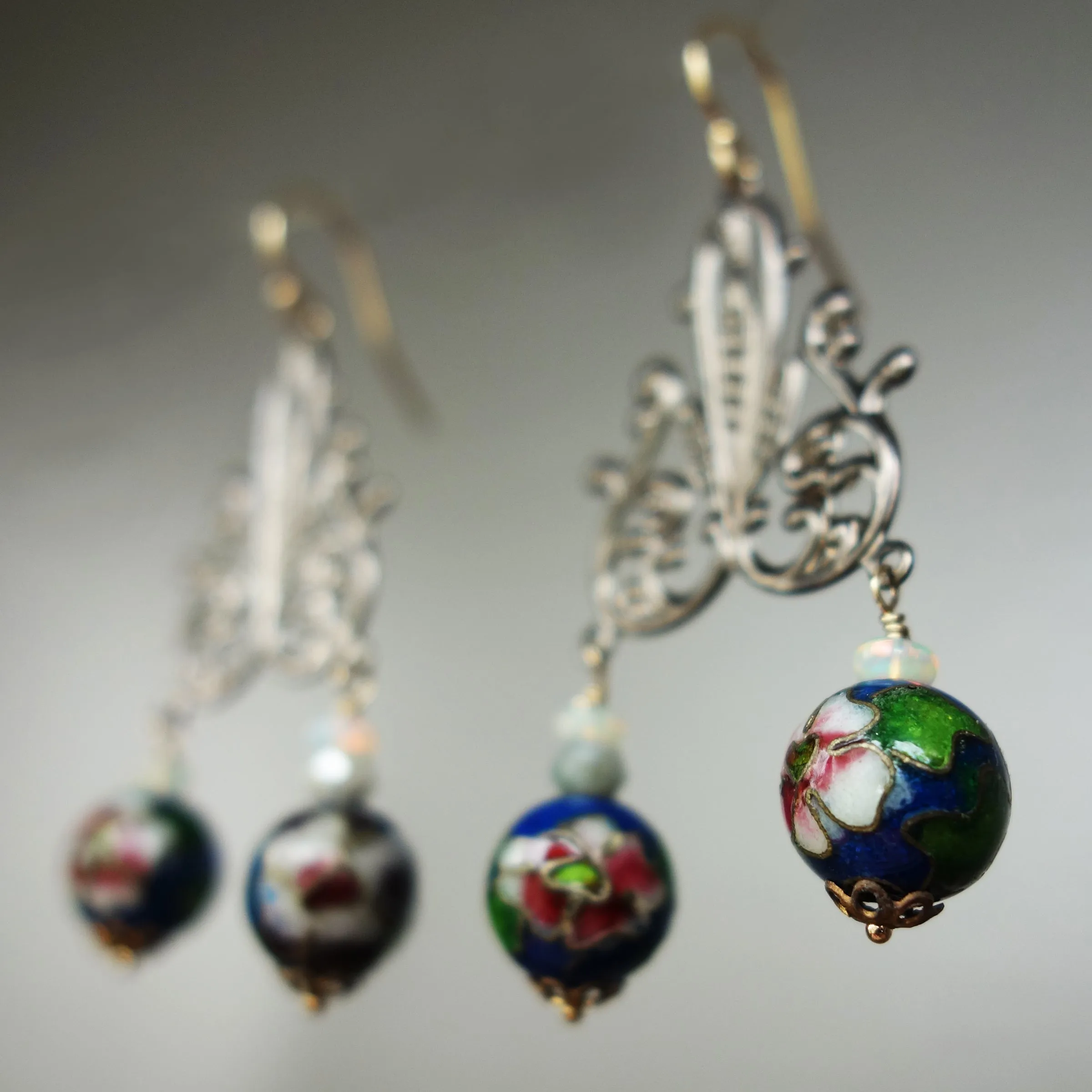Cloisonné and Opal Chandelier Earrings (Wanderlust Paris)