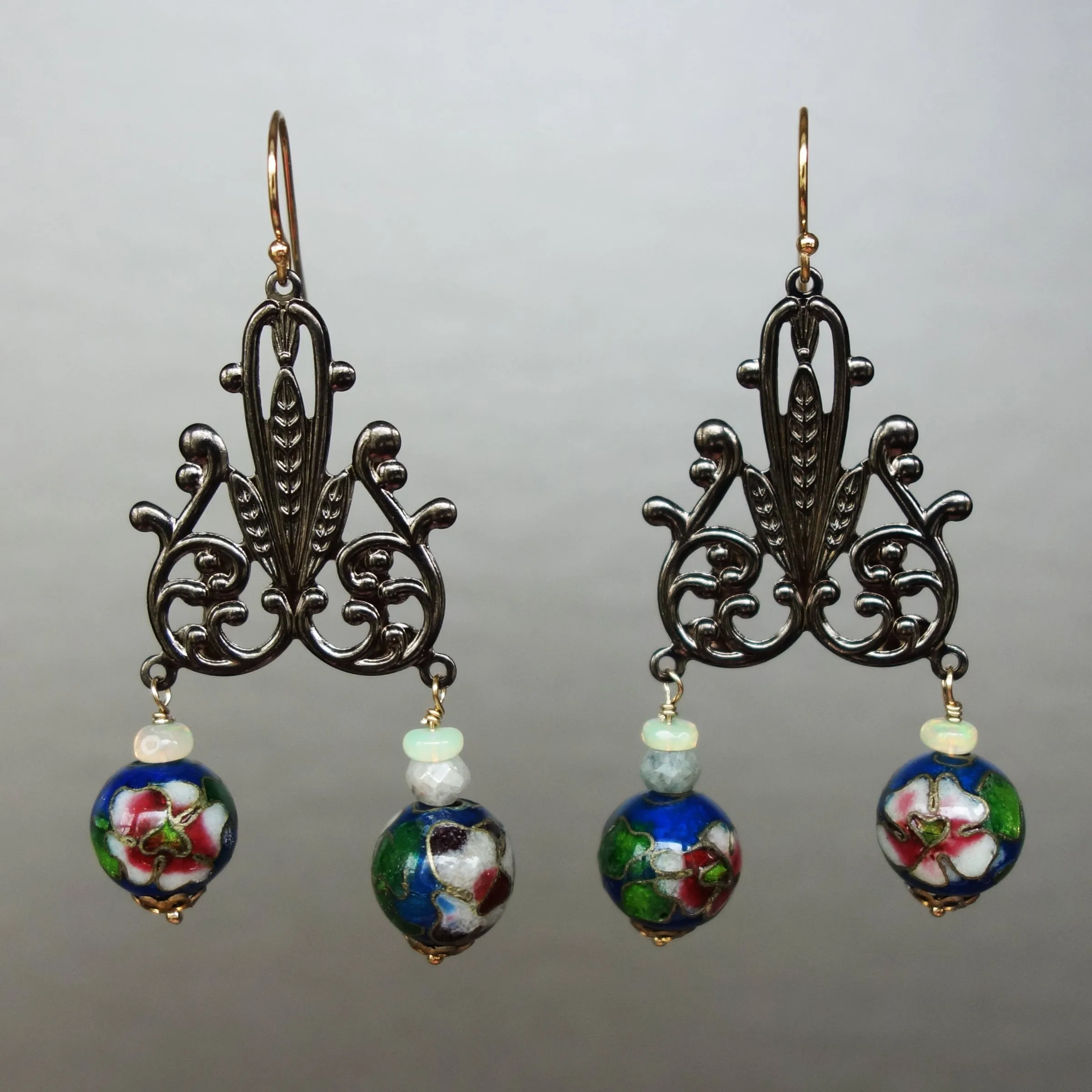 Cloisonné and Opal Chandelier Earrings (Wanderlust Paris)
