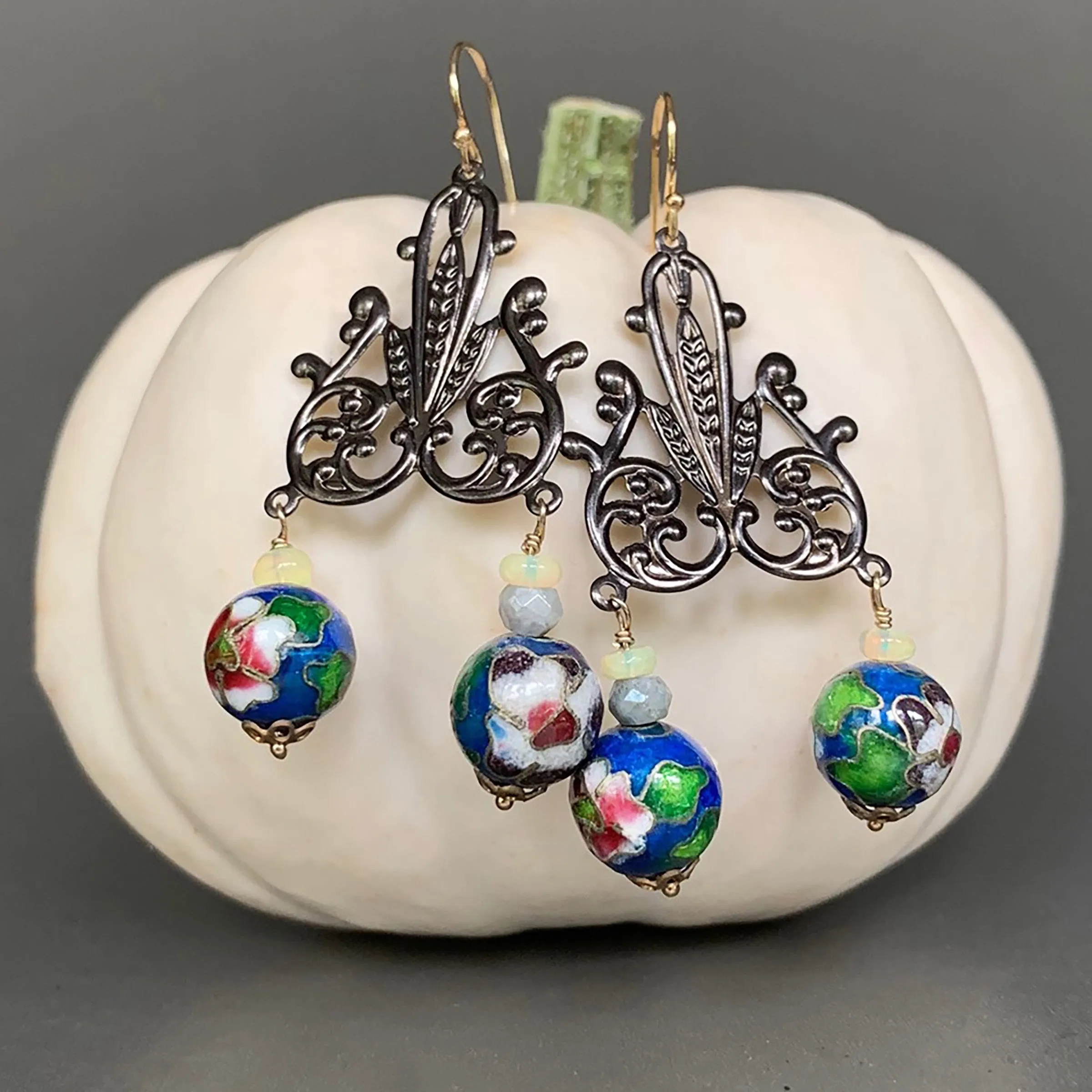 Cloisonné and Opal Chandelier Earrings (Wanderlust Paris)