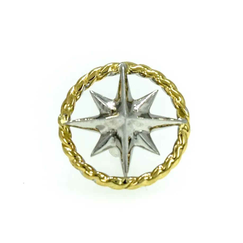 Compass Rose 14K Two-Tone Gold Rope Rim Tie Tack