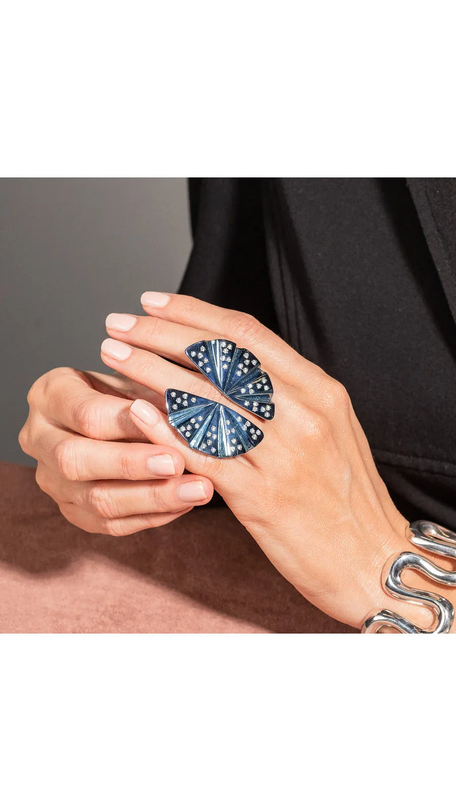 Contemporary Butterfly Titanium And Diamond Ring