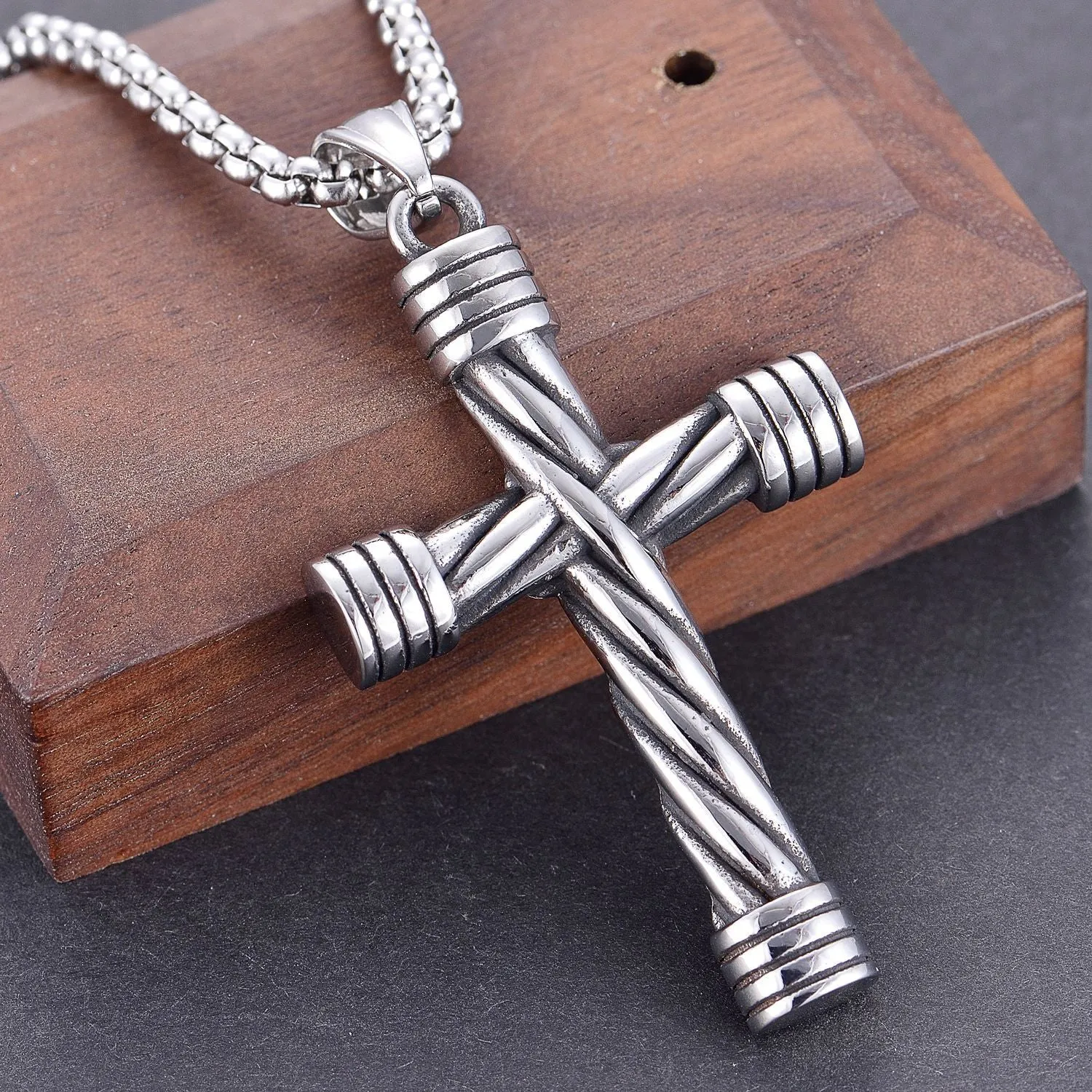 Cross - Traditional Cross Pendant - Rope Necklace (281)