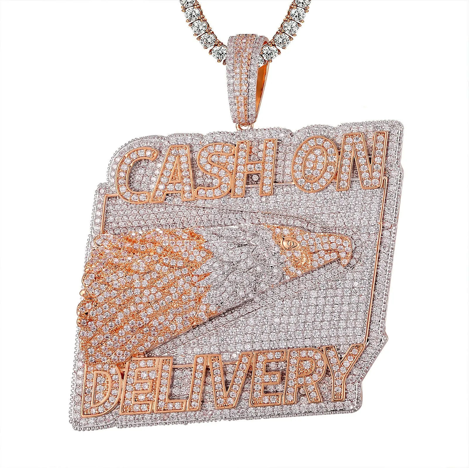 Custom Cash On Delivery Ups Eagle Head Simulated Diamond With Chain