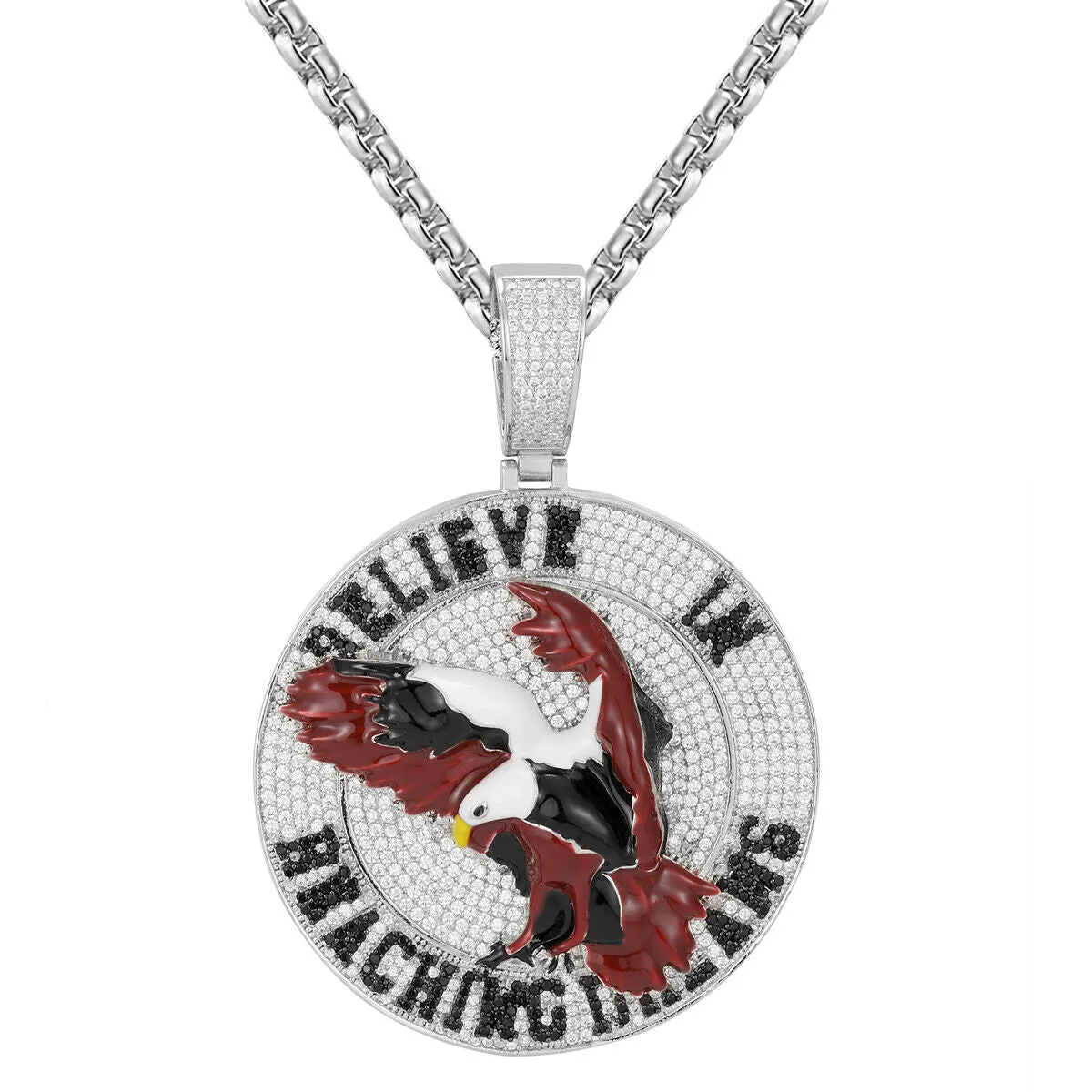 Custom Eagle Simulated Diamond  Pendant With Chain