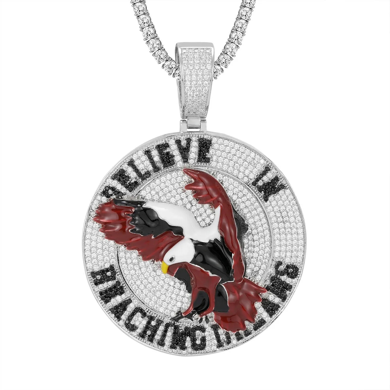 Custom Eagle Simulated Diamond  Pendant With Chain