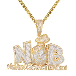 Custom Never Going Broke Money Bag Simulated Diamond  Pendant With Chain