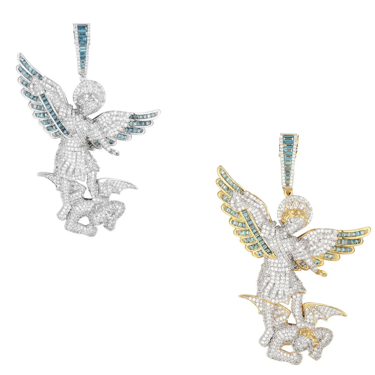Custom Saint Michael Archangel Simulated Diamond  Pendant With Chain