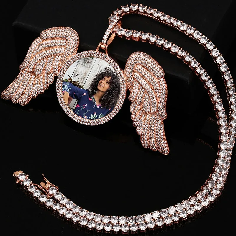 Customize This Angel Wings Medallions Custom Photo Necklace Pendant