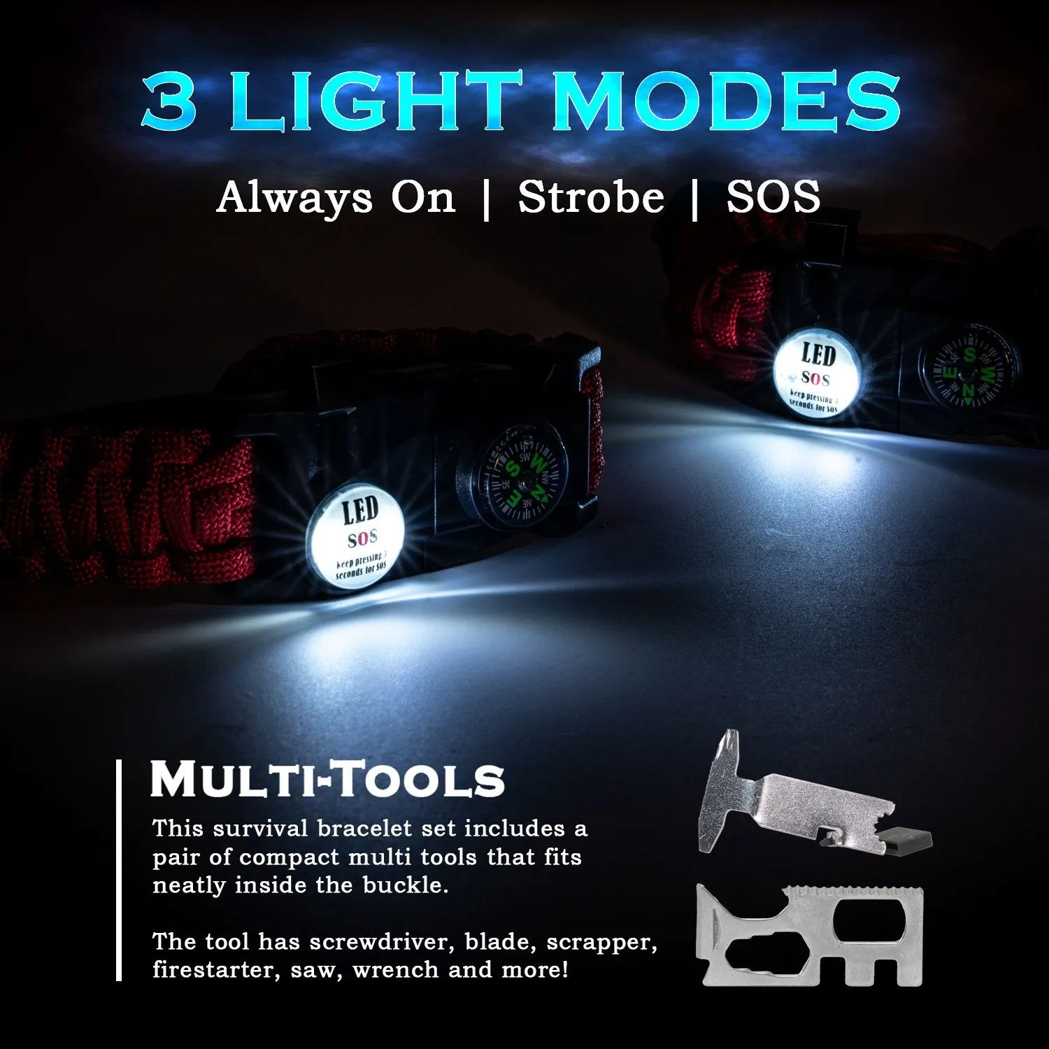 Deco Gear Tactical Gift Set - Pen, Flashlight, Emergency Survival Bracelets, Dome Light