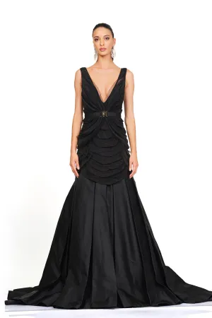 Deep v neckline flared gown