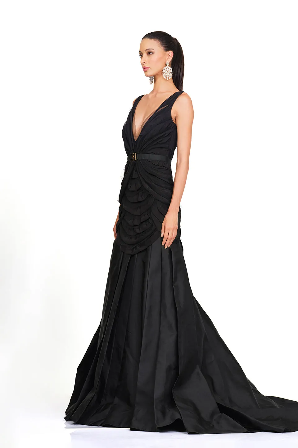 Deep v neckline flared gown