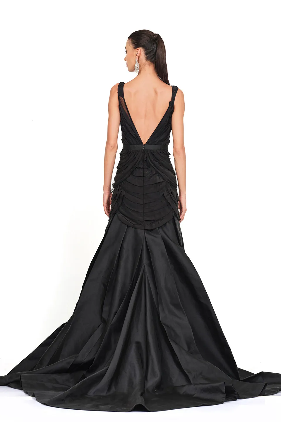 Deep v neckline flared gown
