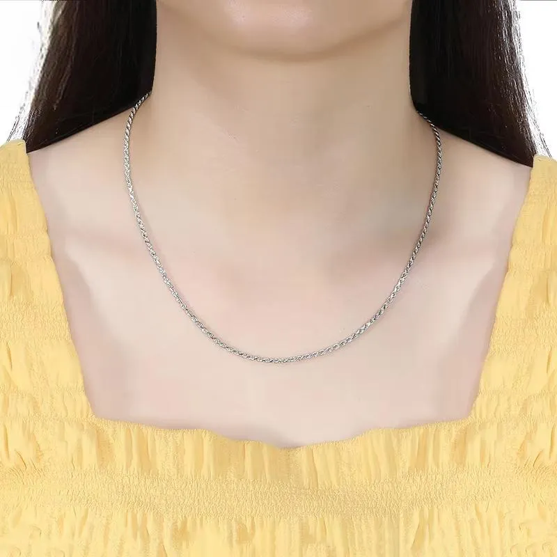 Diamond-Cut Rope Chain Necklaces Real 925 Silver 1.2mm 1.5mm 1.7mm Neck Chain for Women