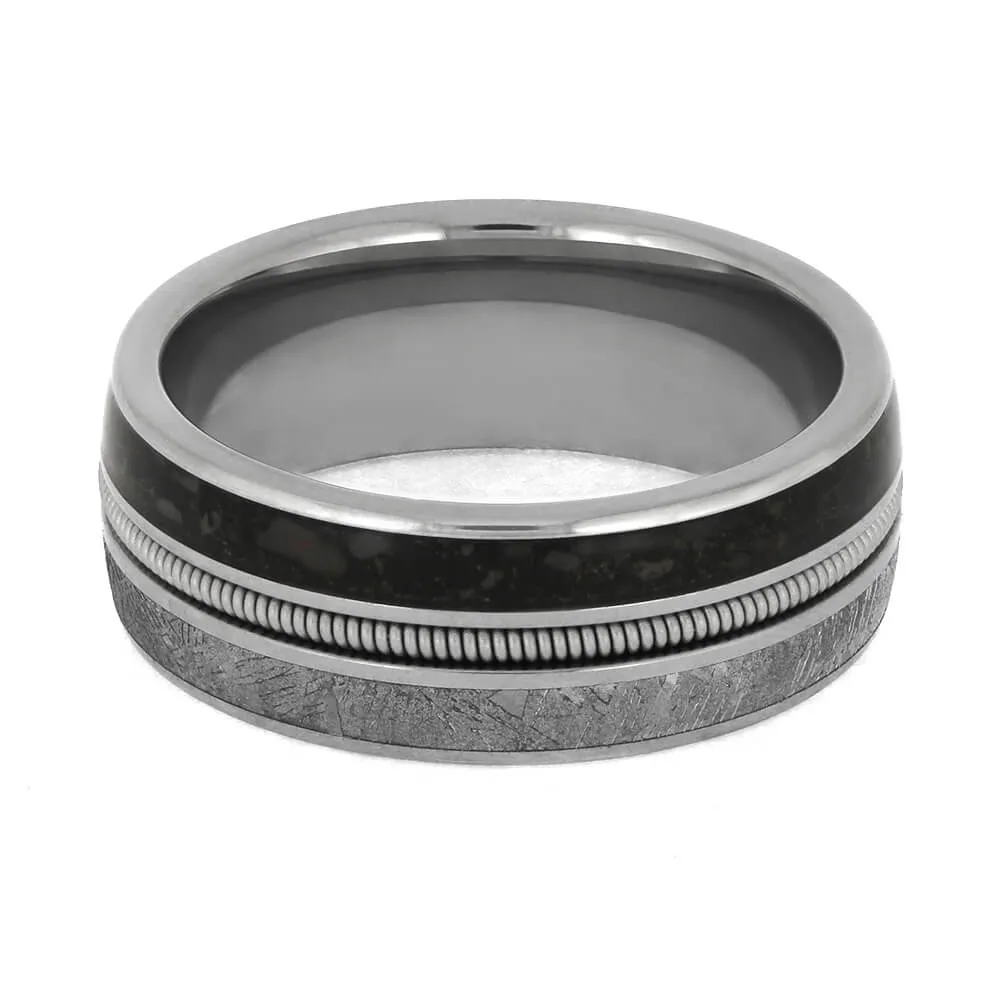 Dinosaur Bone and Meteorite Ring with Guitar String