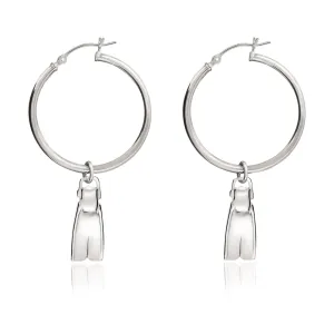 Dive Fin Hoop Earrings for Women Sterling Silver- Scuba Diving Gifts for Women, Scuba Diving Earrings, Dive Fin Charm Earrings, Gifts for Scuba Divers