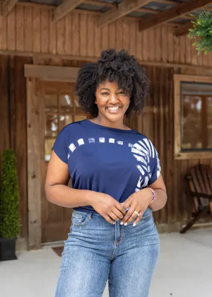 Dolman Navy Track Short Sleeve Wrinkle Free Top
