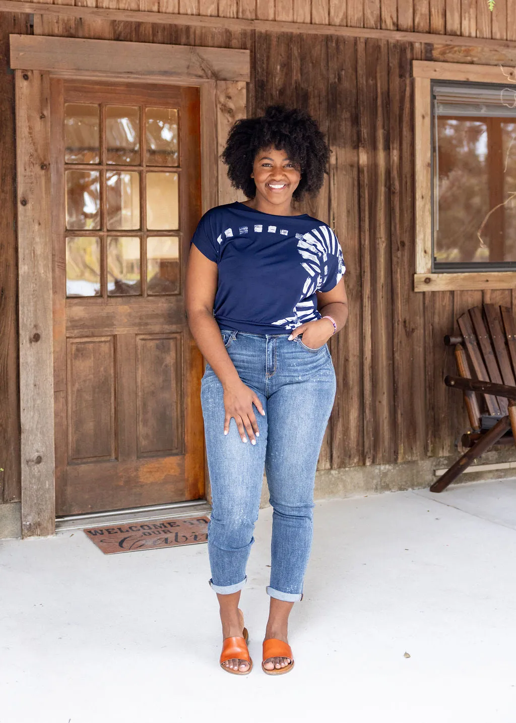 Dolman Navy Track Short Sleeve Wrinkle Free Top