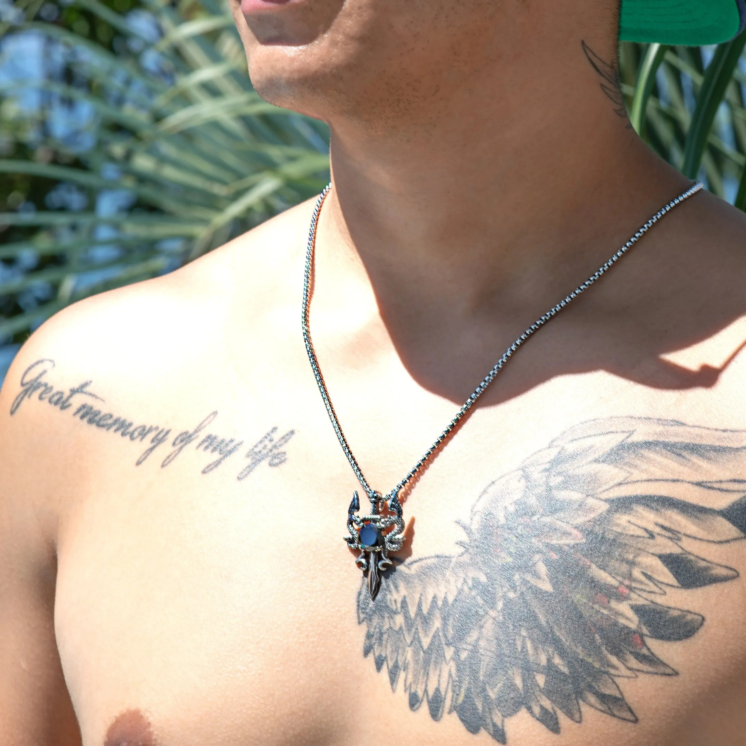 Eithan Dragon & Cross Sword Pendant with Link Chain