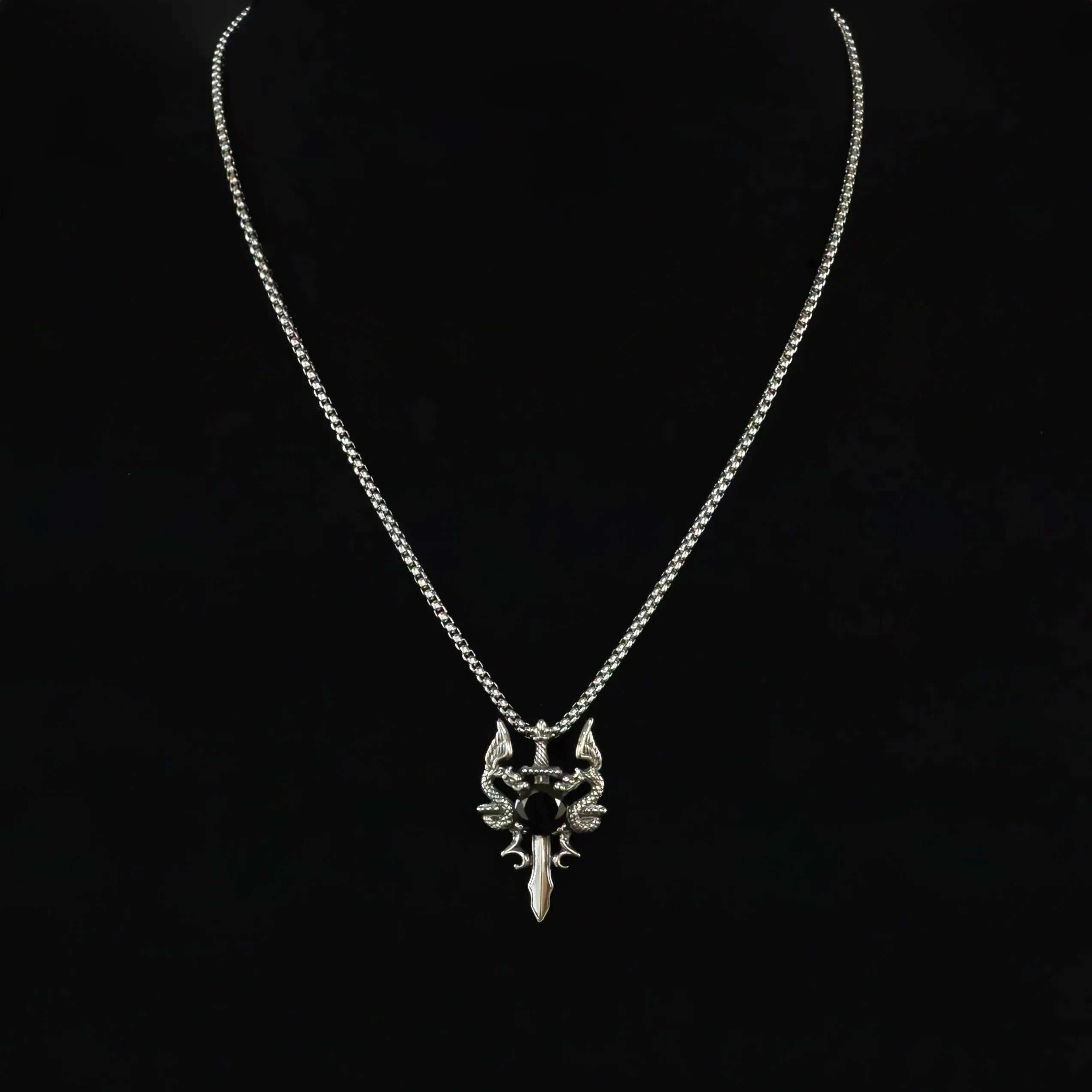 Eithan Dragon & Cross Sword Pendant with Link Chain