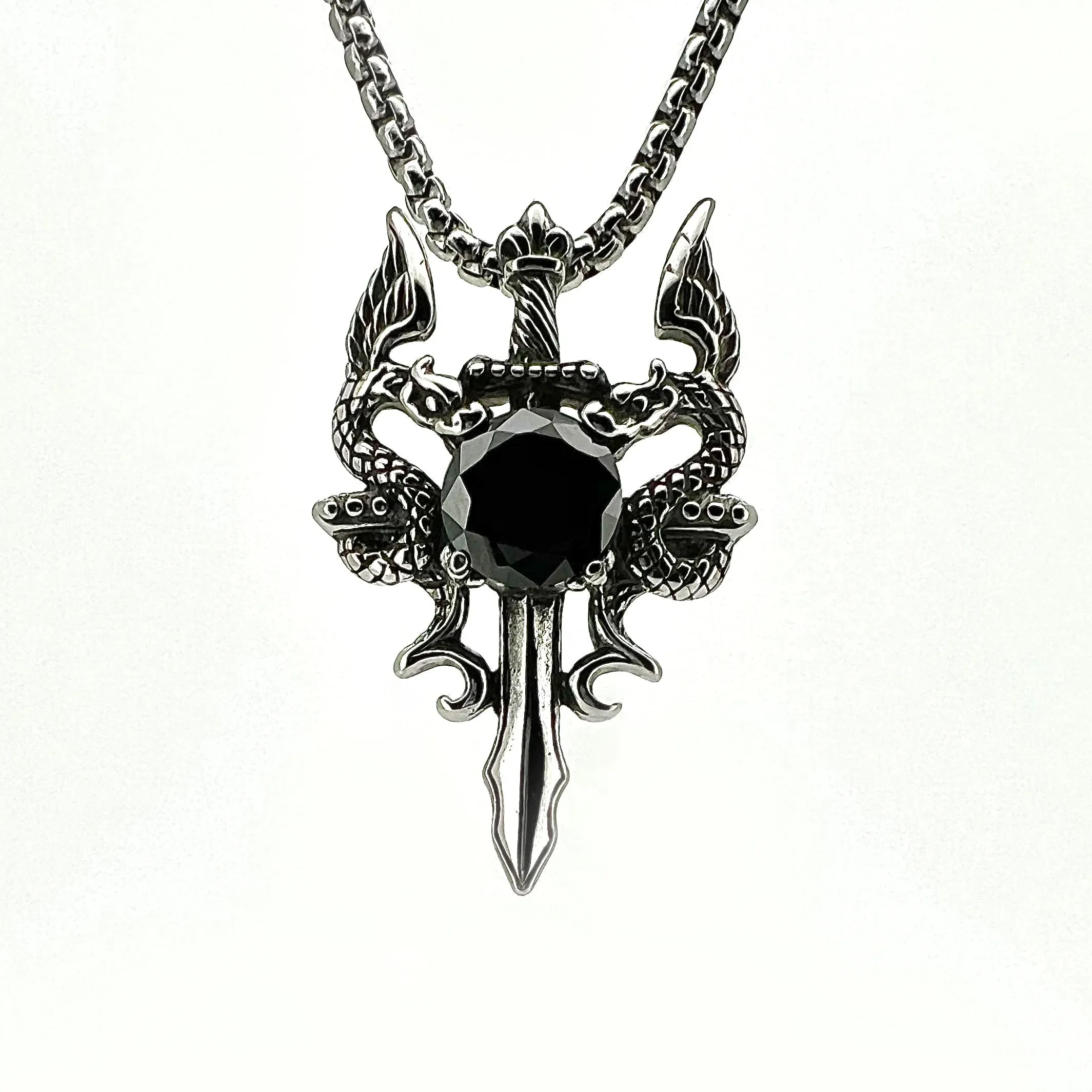 Eithan Dragon & Cross Sword Pendant with Link Chain