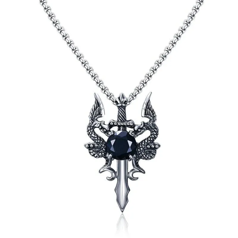 Eithan Dragon & Cross Sword Pendant with Link Chain
