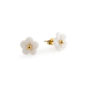 Ellen - White Flower Stud Earrings Stainless Steel