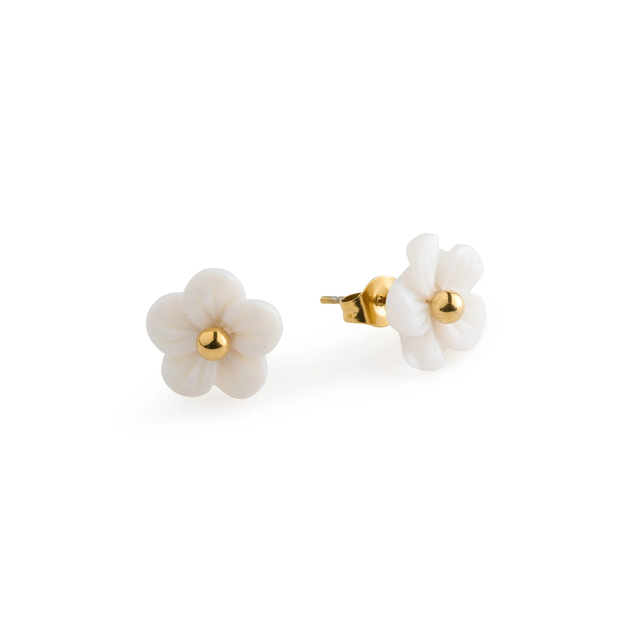 Ellen - White Flower Stud Earrings Stainless Steel