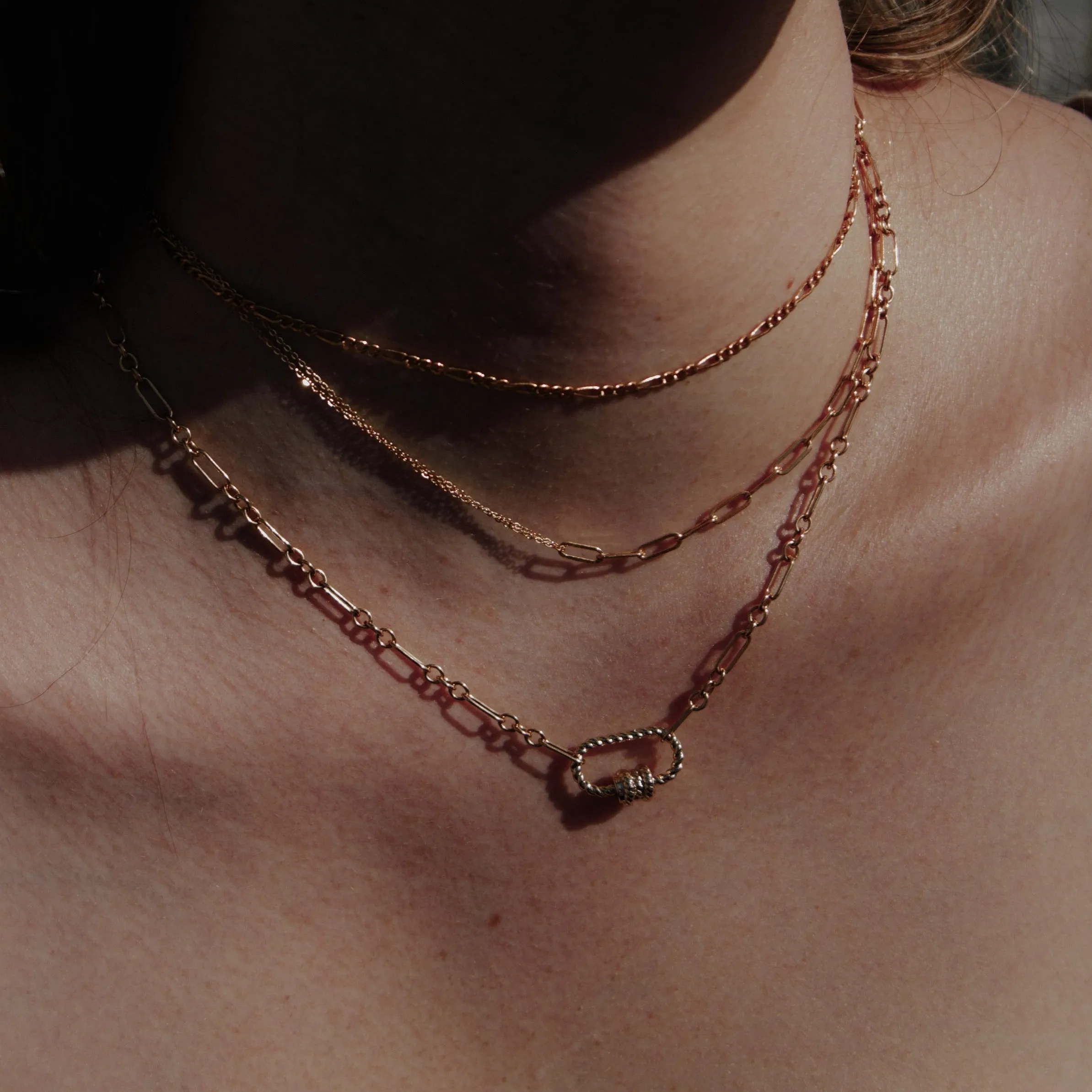 Elongated Oval Link Textured Carabiner Necklace