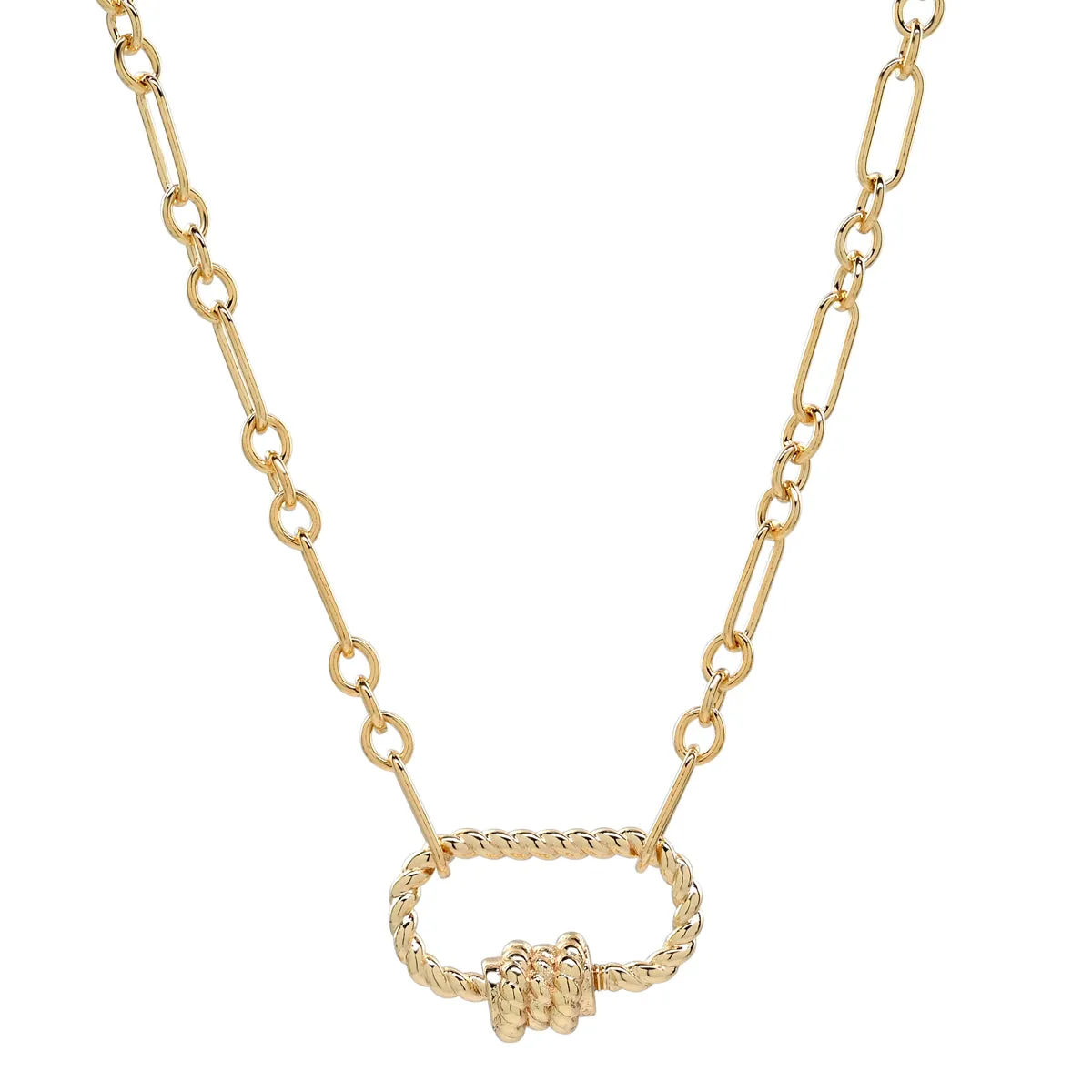 Elongated Oval Link Textured Carabiner Necklace