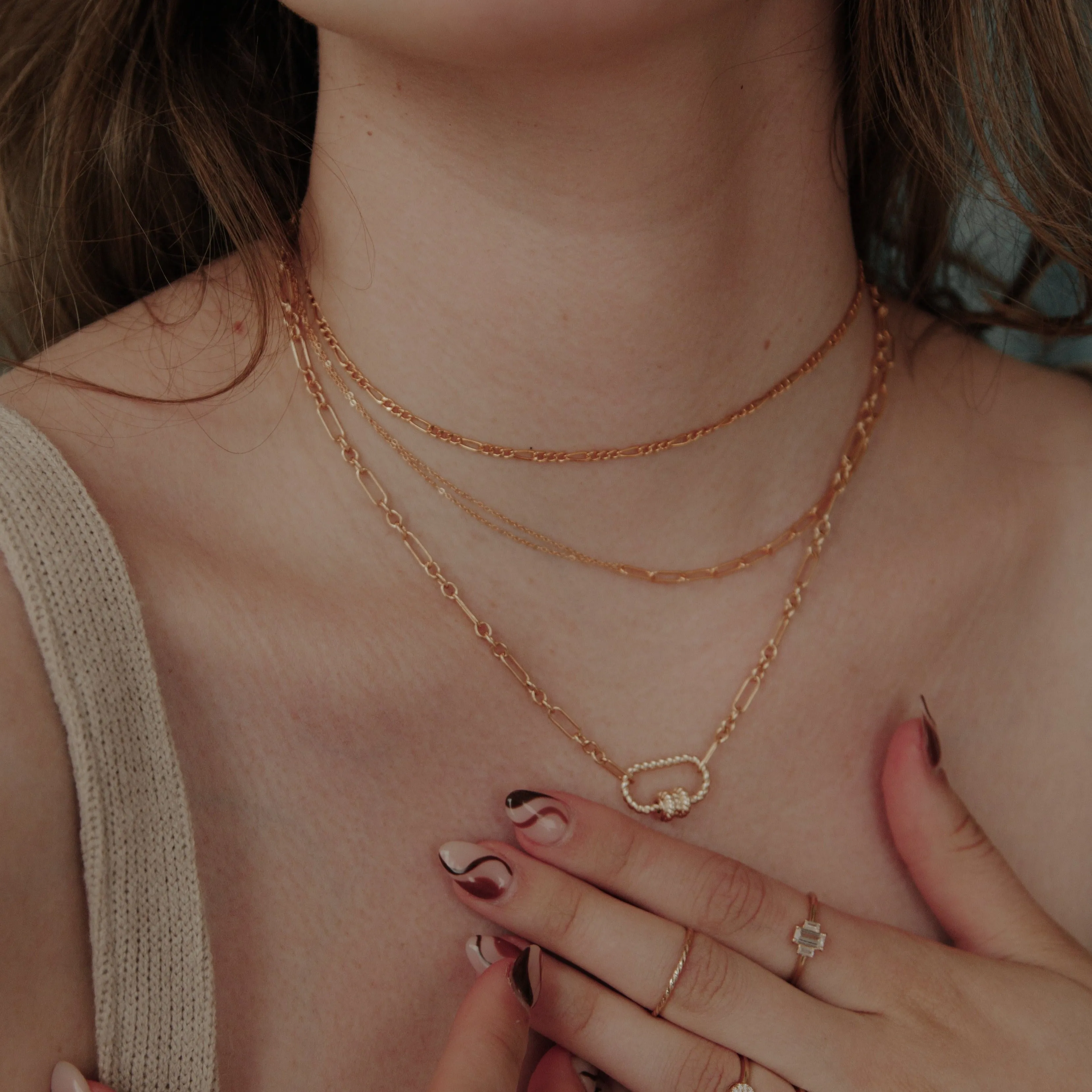 Elongated Oval Link Textured Carabiner Necklace