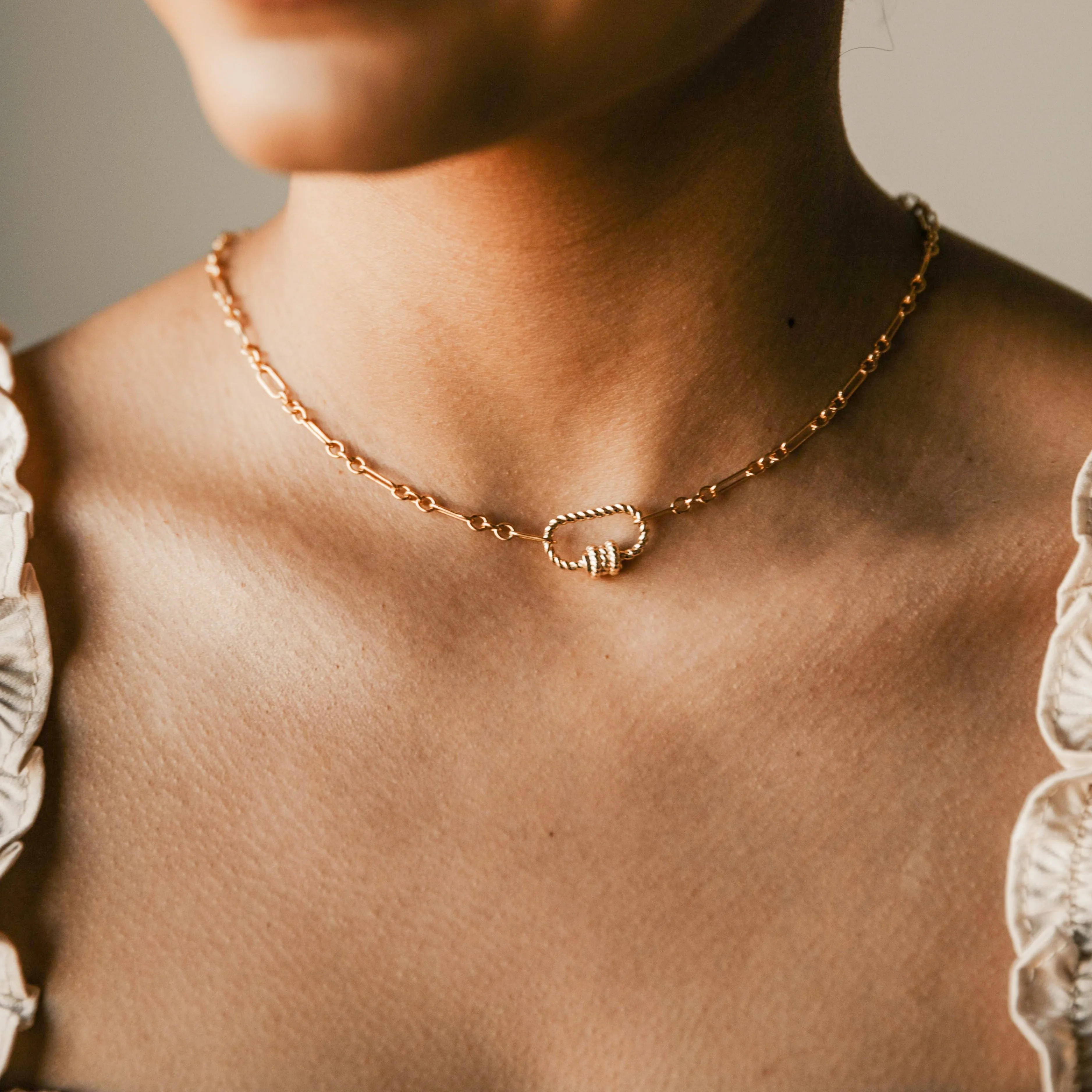 Elongated Oval Link Textured Carabiner Necklace