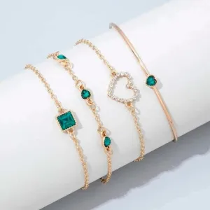 Emerald Green Cubic Zirconia 4-Piece Bracelet Set