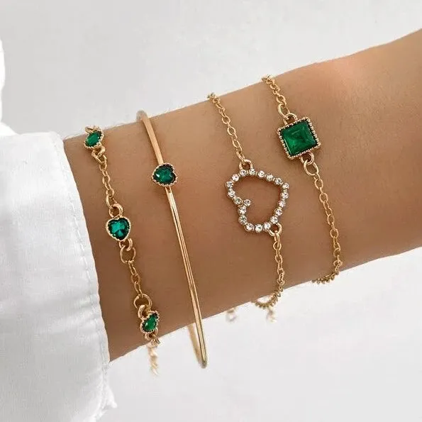 Emerald Green Cubic Zirconia 4-Piece Bracelet Set