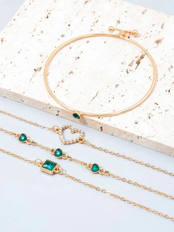 Emerald Green Cubic Zirconia 4-Piece Bracelet Set