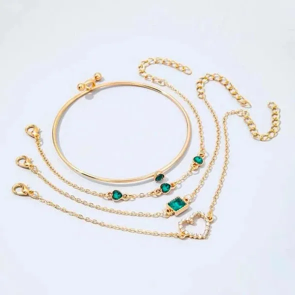 Emerald Green Cubic Zirconia 4-Piece Bracelet Set
