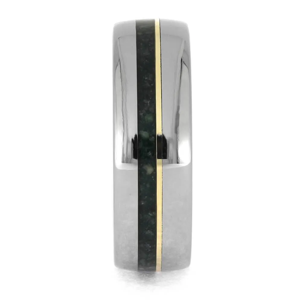 Emerald Wedding Band with Yellow Gold Pinstripe
