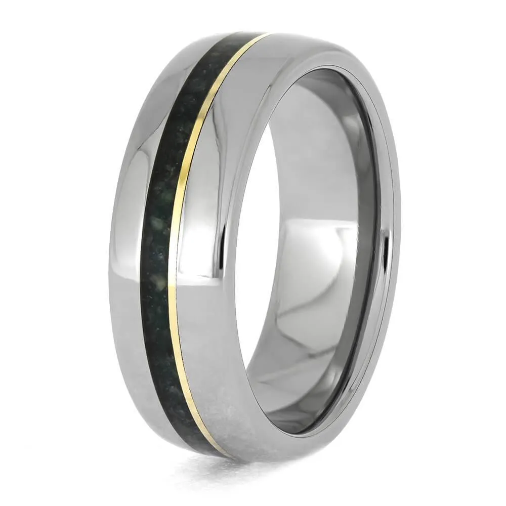 Emerald Wedding Band with Yellow Gold Pinstripe