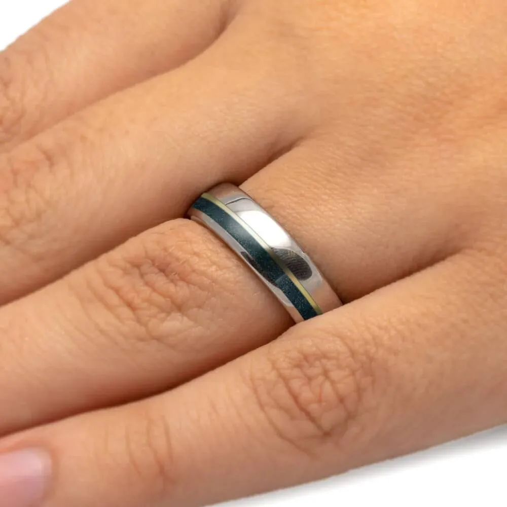 Emerald Wedding Band with Yellow Gold Pinstripe
