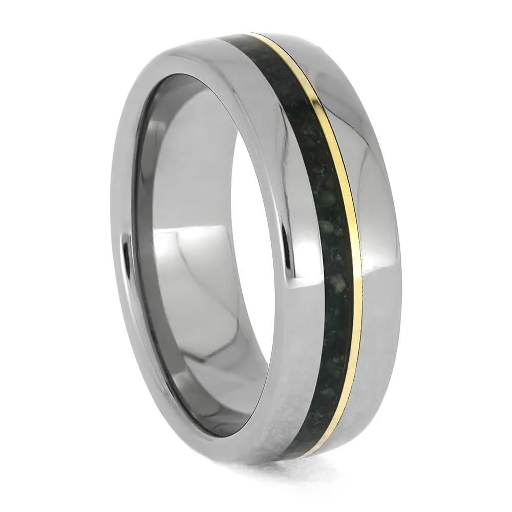 Emerald Wedding Band with Yellow Gold Pinstripe