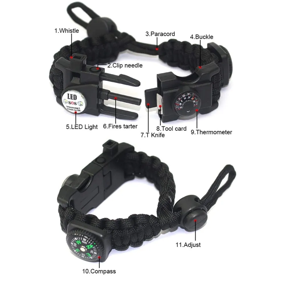 Emergency Paracord Bracelets | Set of 2| The Tactical Survival Gear| Flint Fire Starter, Whistle, Compass | Wilderness Survival-Kit for Camping/Fishing & More