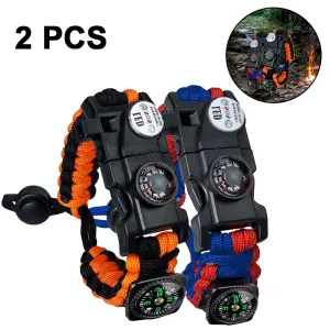 Emergency Paracord Bracelets | Set of 2| The Tactical Survival Gear| Flint Fire Starter, Whistle, Compass | Wilderness Survival-Kit for Camping/Fishing & More